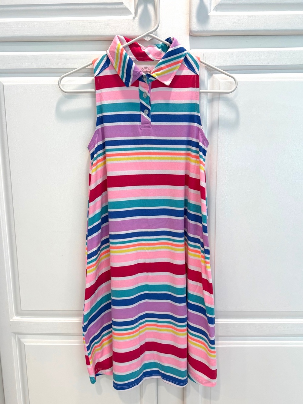 Wonder Nation Girls XL 14-16 Sleeveless Collared Rainbow Striped Shirt Dress